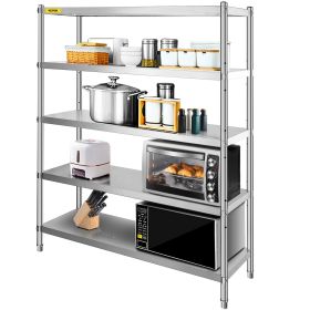 VEVOR Stainless Steel Shelving 60x18.5 Inch 5 Tier Adjustable Shelf Storage Unit Stainless Steel Heavy Duty Shelving for Kitchen Commercial Office Gar