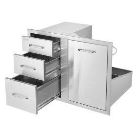 VEVOR Outdoor Kitchen Door Drawer Combo 29.5" W x 22.6" H x 21.7''D, Access Door/Triple Drawers with Propane Drawer and Adjustable Garbage Ring